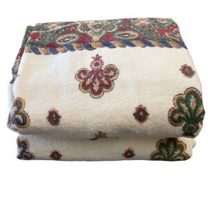 Vintage Springmaid Set Of 2 Bath Towels Geometric Print Cream Brown 25”x48” EUC!